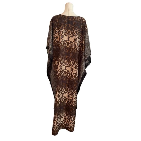 VTG Winlar Kaftan Maxi Muumuu Dress Animal Print Satin Mrs Roper Mob Wife OSFM - Picture 2 of 7